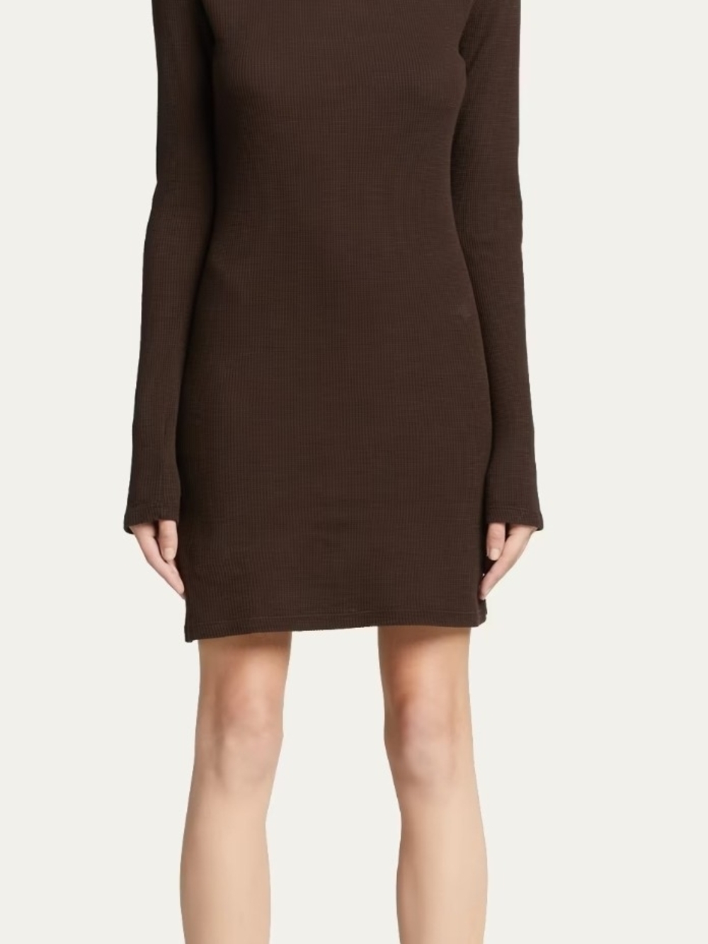 Christina Chocolate Ribbed Long Sleeve Mini Dress
